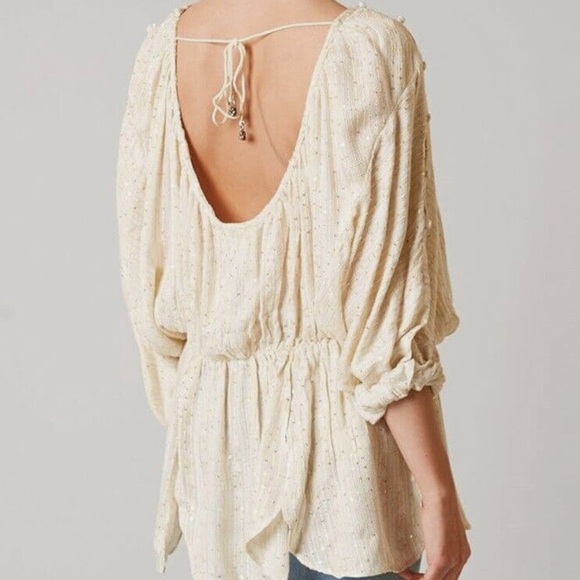 Free People Little Shine Ivory Sequined Tunic size Large - Picture 4 of 16